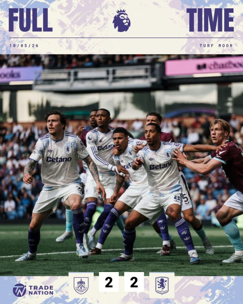 Aston villa draw 2-2 Burnley (Photo credit: Aston Villa via x)