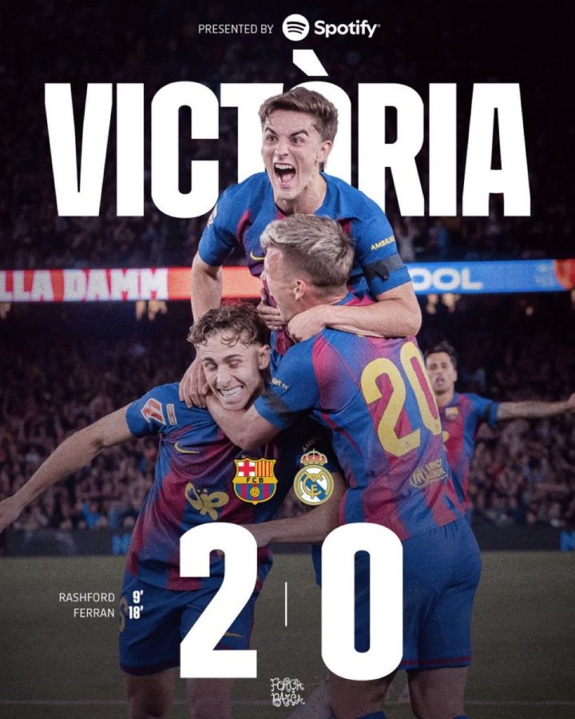 Barcelona beat Real Madrid 2-0 to win the laliga (Photo credit: Barcelona via x)