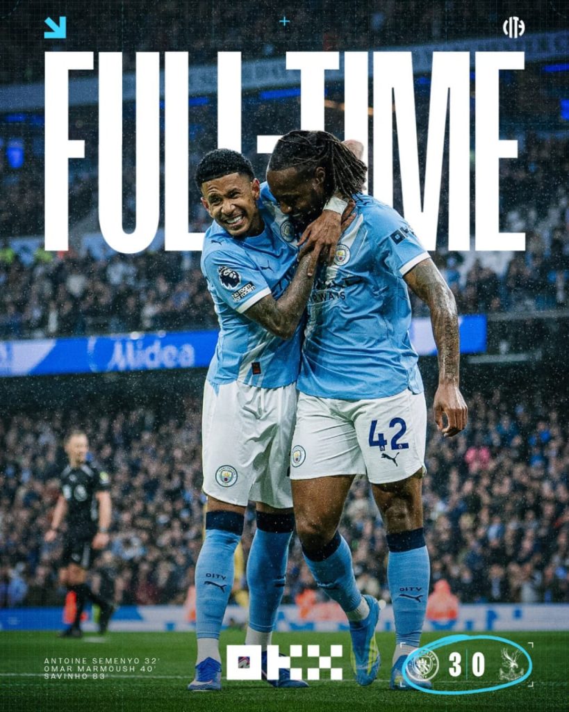Manchester city 3-0 crystal Palace (Photo credit: Man city media)