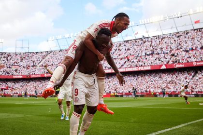 Akor Adams celebrating after Scoring Late Winner As Sevilla Complete Stunning Comeback Against Espanyol - Photo Credit : Sevilla, X