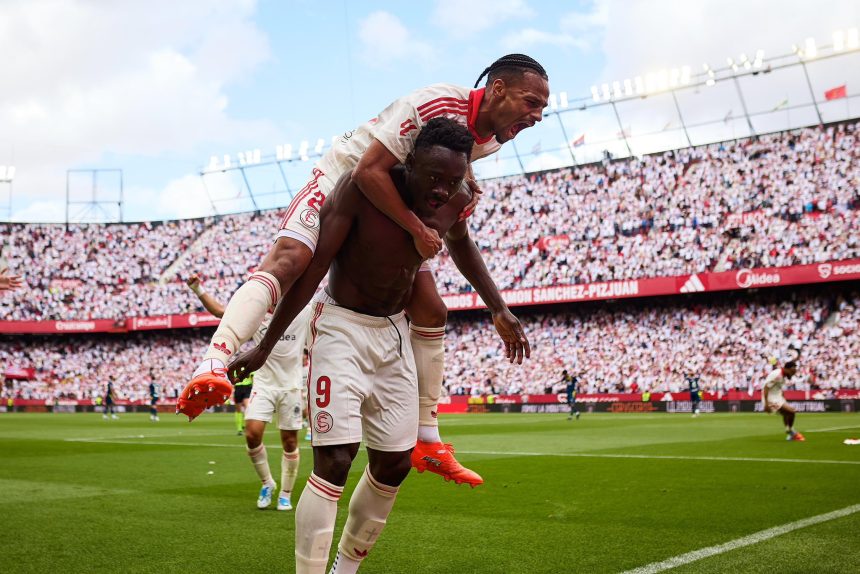 Akor Adams celebrating after Scoring Late Winner As Sevilla Complete Stunning Comeback Against Espanyol - Photo Credit : Sevilla, X