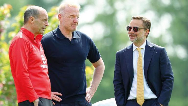 Allegri, CEO Furlani, Director Tare and Chief Scout Moncada - Photo Credit : Fabrizio Romano, X