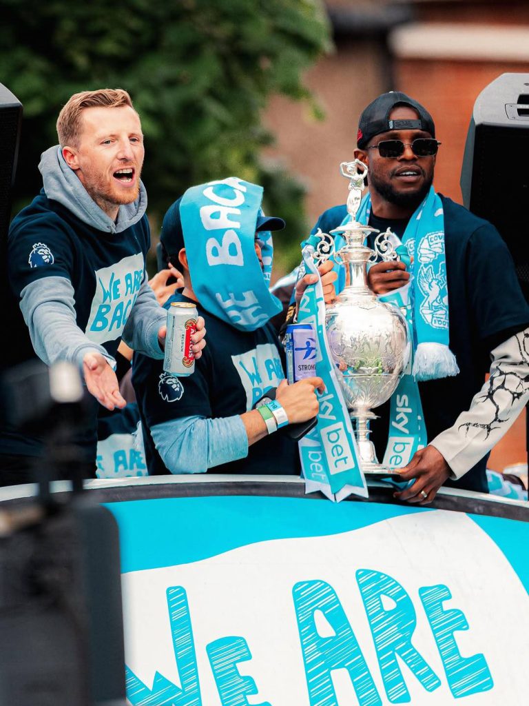 Frank Onyeka Celebrates Coventry City Promotion During Trophy Parade - Photo Credit : Coventry City, X