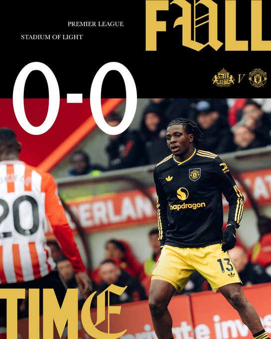 manchester united 0-0 sunderland. (photo credit: man united via x)