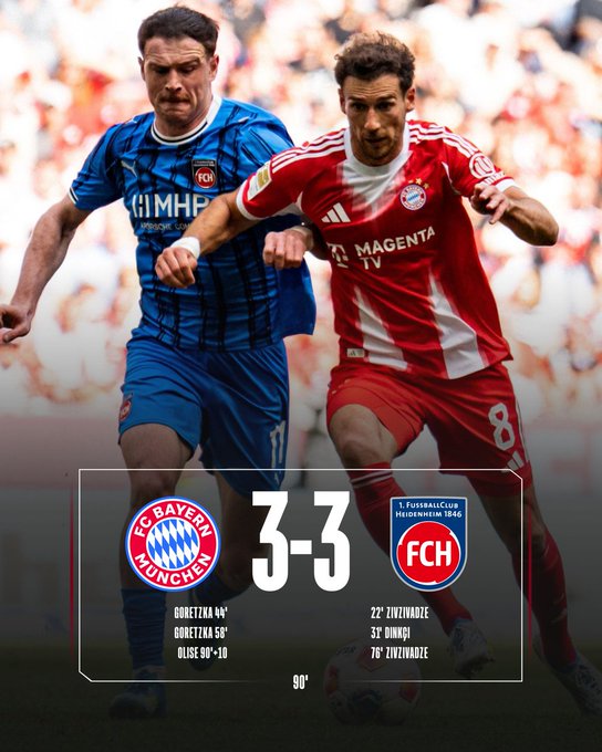 bayern munich 3-3 Heidenheim. (photo credit: bayern munich via x)