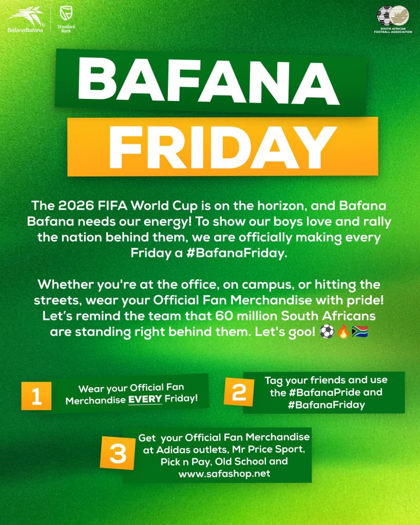 Bafana Bafana Launch #BafanaFriday Ahead of 2026 World Cup- Photo credit: Bafana Bafana via X