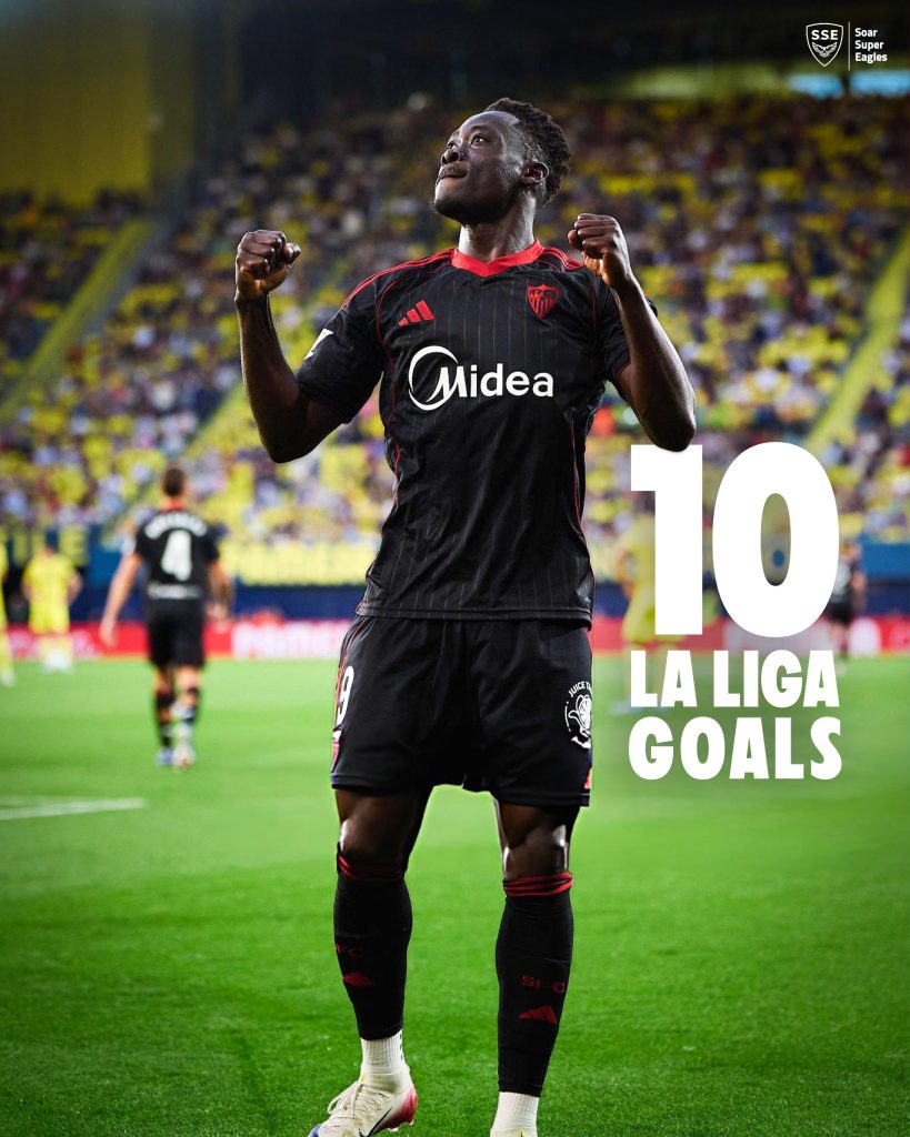 Akor Adams hits 10 La Liga goals for Sevilla- Photo credit: Super Eagles media

