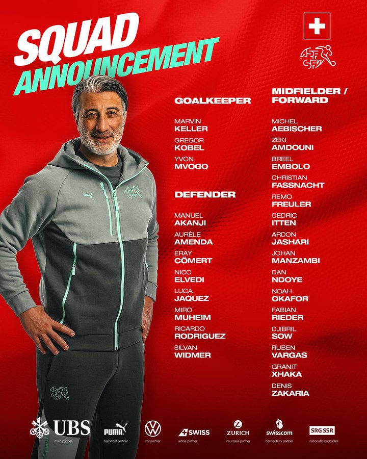 Switzerland releases World Cup squad list- Photo credit: Fabrizio Romano via X