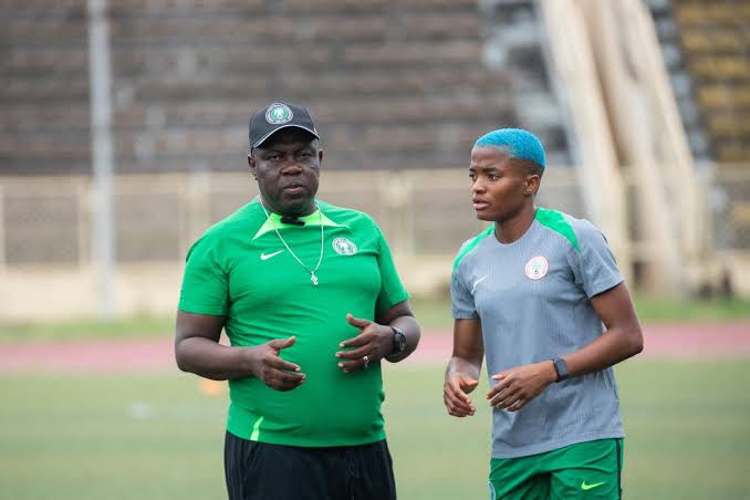Justin Madugu and Super Falcons Captain Rasheedat Ajibade - Photo Credit : Sports247