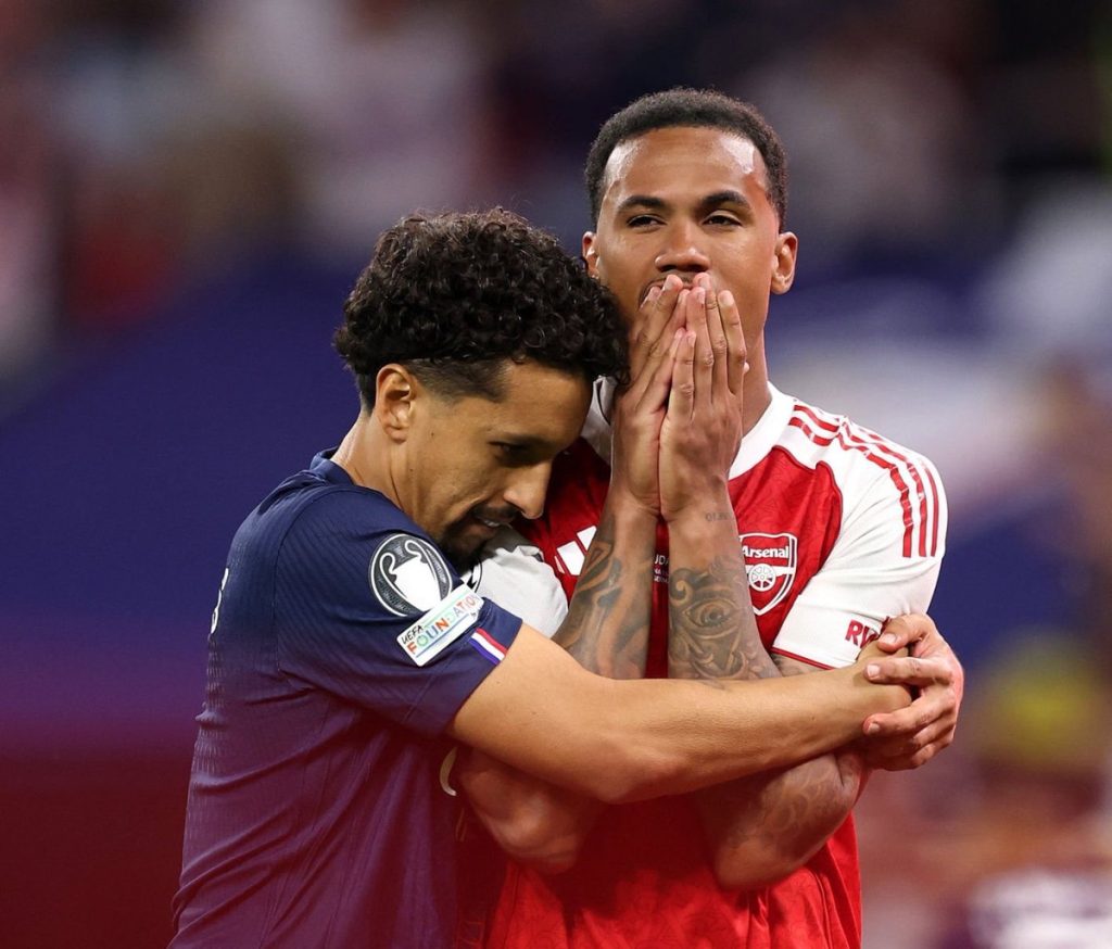 Marquinhos went immediately to console Gabriel after penalty miss in the 2025:26 champions league final - Photo Credit : Fabrizio Romano, X