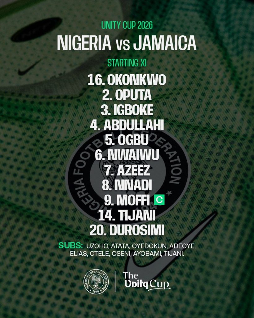 Nigeria Starting XI for Unity Cup Final Against Jamaica - Photo Credit : Super Eagles, X