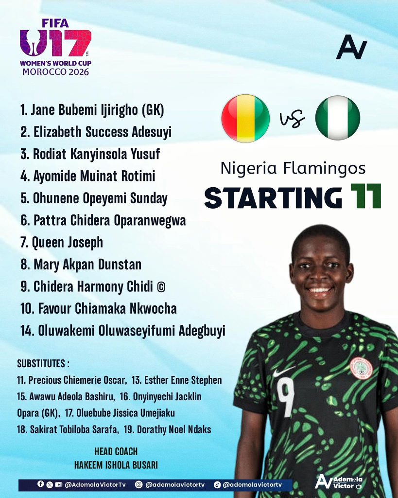 Nigeria U‑17 Flamingos Starting XI for World Cup Qualifier Against Guinea - Photo Credit : Ademola Victor Tv