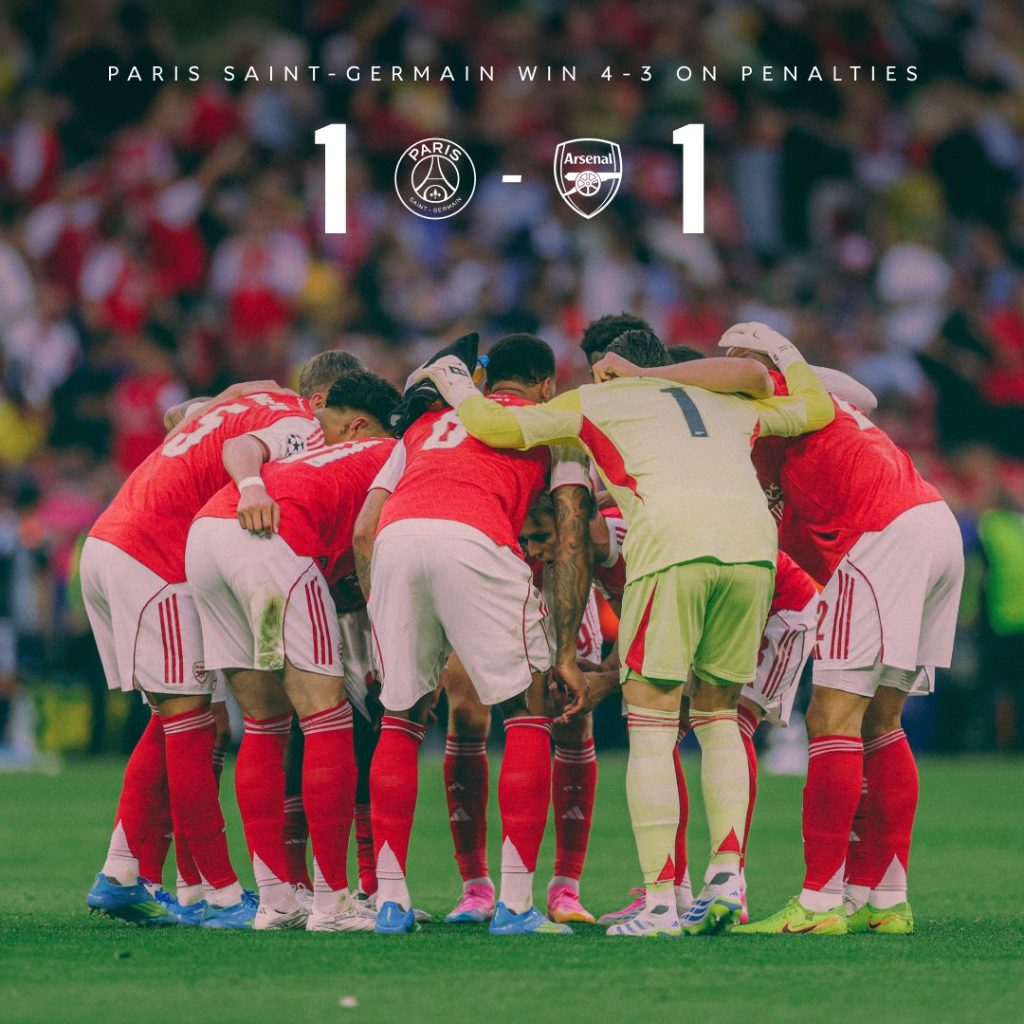 PSG Win the Champions League After Dramatic 4–3 Penalty Shootout Against Arsenal - Photo Credit : Arsernal, X