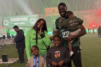 Francis Uzoho Celebrates with family after winning the Cypriot League - Photo Credit : Julie Sports, Facebook