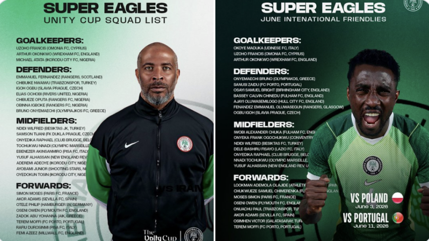 Super Eagles Official Squad For 2026 Unity Cup And June Friendlies - Photo Credit : Softfootball Media