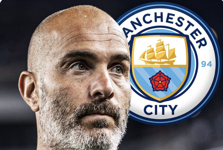 Enzo Maresca and Manchester City Logo - Photo Credit : Fabrizio Romano, X