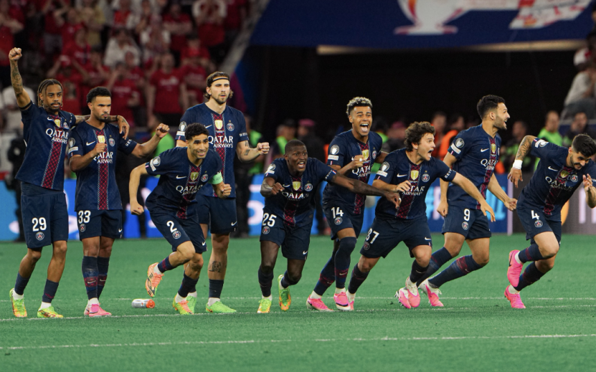 pSG players, rejoicing as PSG Win the Champions League After Dramatic 4–3 Penalty Shootout Against Arsenal - Photo Credit : Arsernal, Paris saint Germain, X