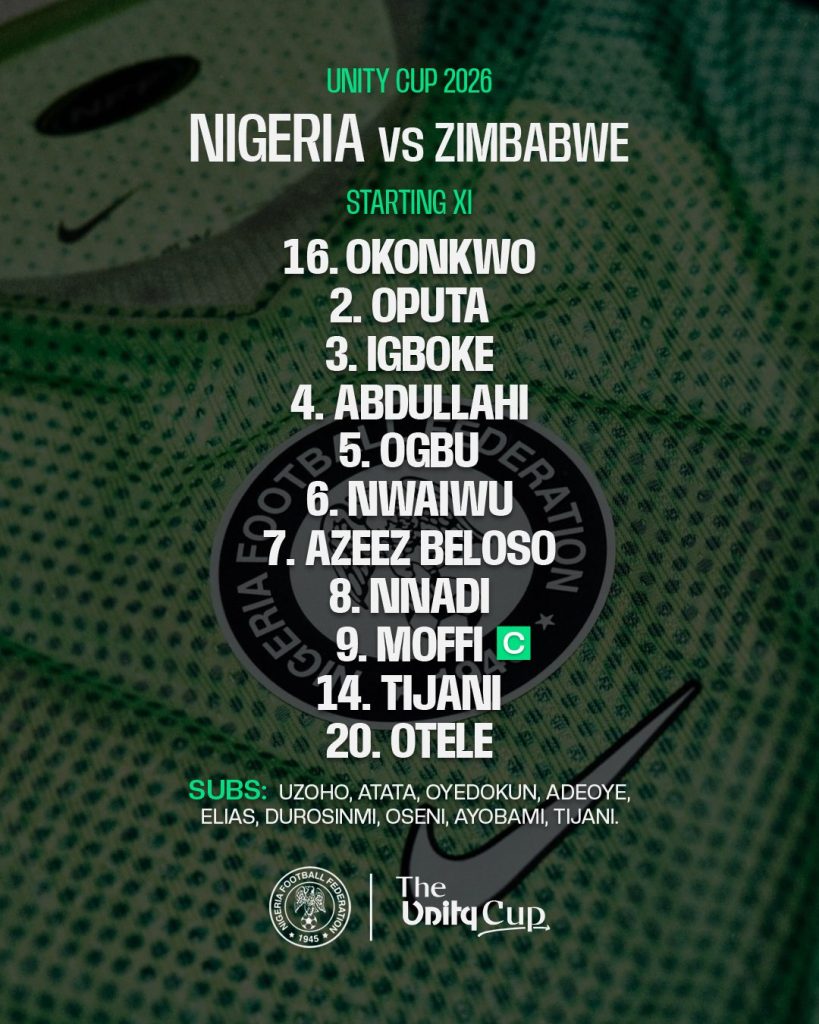 Super Eagles Confirm Starting XI for Unity Cup Clash vs Zimbabwe as Terem Moffi Captains the Team - Photo Credit : Super Eagles, X