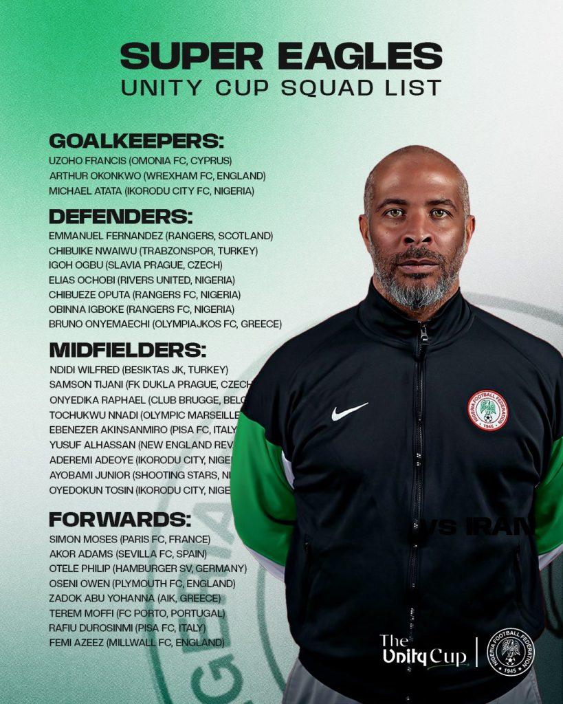 Super Eagles Official Squad For 2026 Unity Cup And June Friendlies - Photo Credit : Softfootball Media