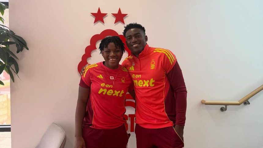 Taiwo Awoniyi Links Up With Super Falcons Star Joy Omewa At Nottingham Forest - Photo Credit : Julie Sports, Facebook
