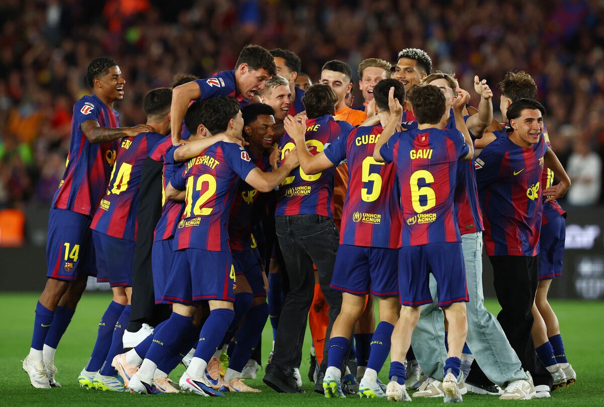 Barcelona players celebrate (photo credit: Reuters)