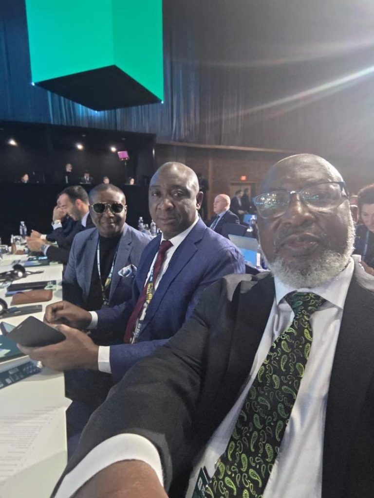 Top NFF officials flew Nigeria’s flag at the 76th FIFA Congress in Vancouver (Photo credit: NFF media)