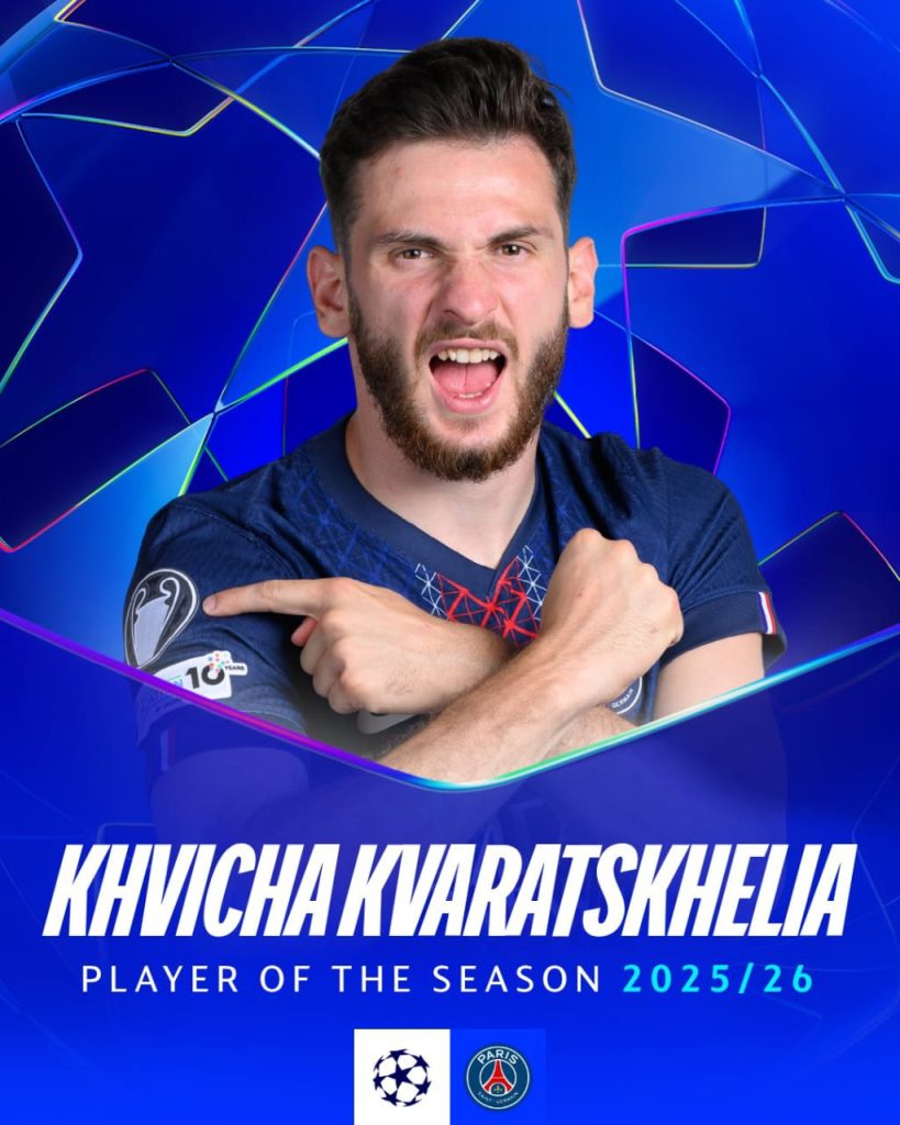 Khvicha Kvaratskhelia is the 2025/26 UEFA Champions League Player of the Season (Photo credit: UEFA Champions League media)