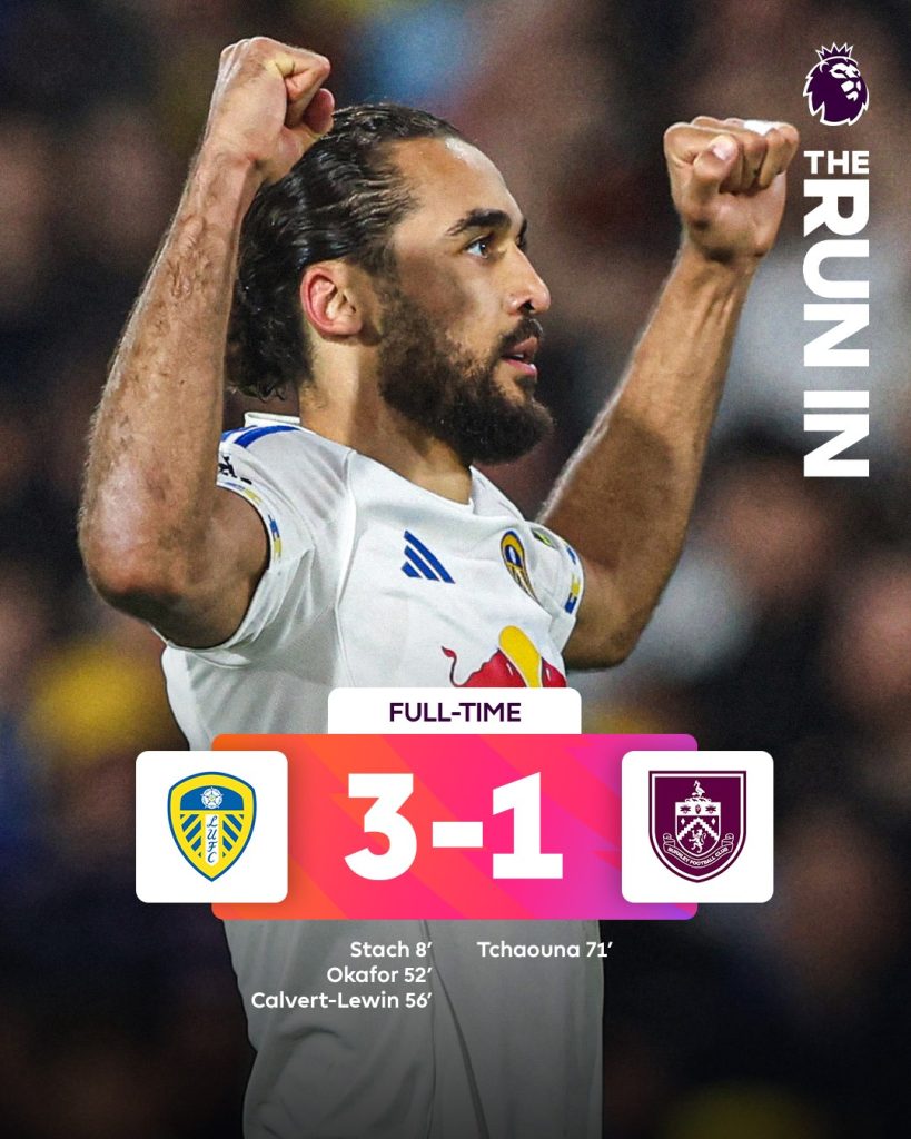 leeds united 3-1 burnley. (photo credit: leeds united via x)