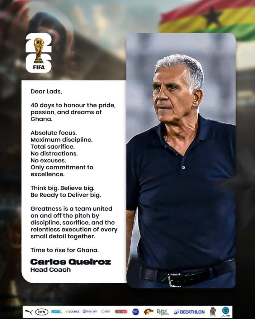 “No Excuses” Queiroz Sets Tone for Ghana’s World Cup Push. (photo credit: black star via x)