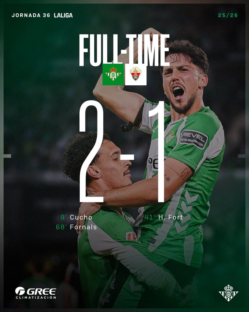 real  betis 2-1 elche. (photo credit: real betis via x)
