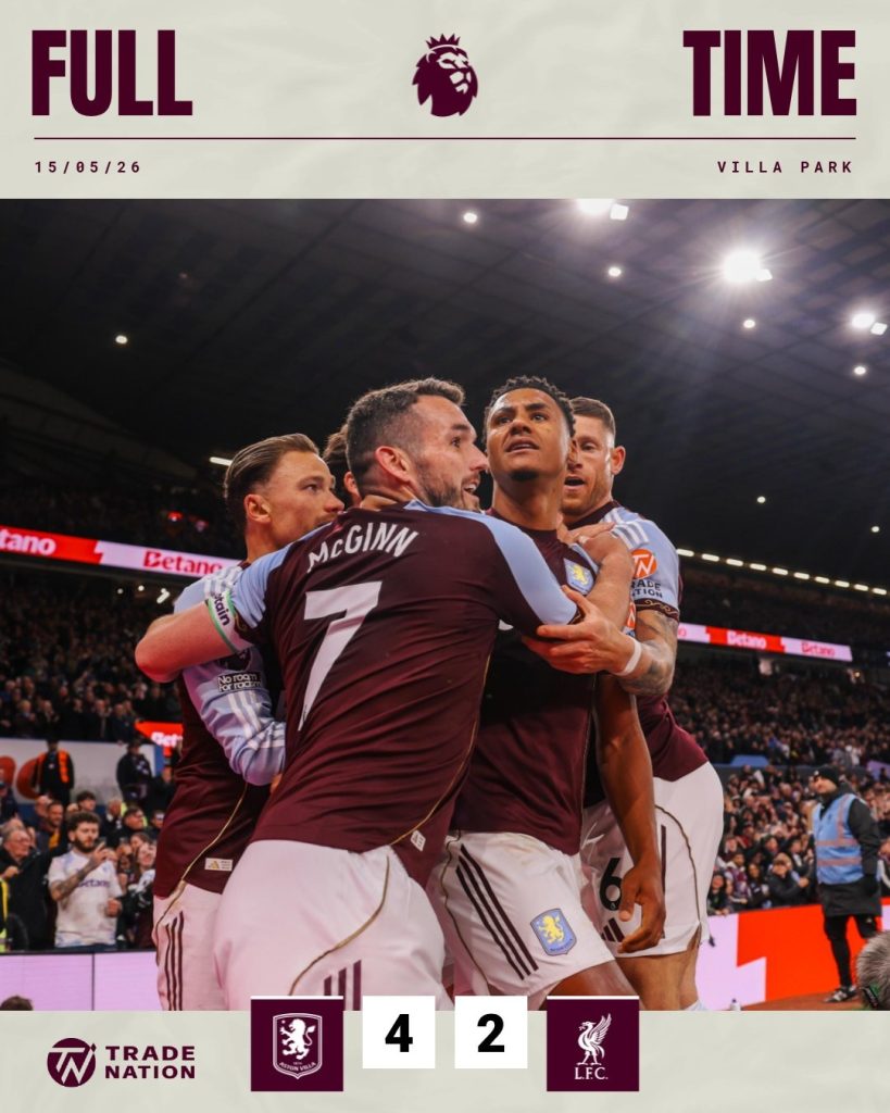 Aston villa 4-2 Liverpool. (Photo credit : Aston villa via x)