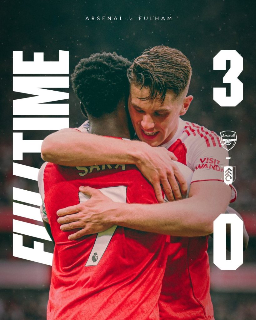 Arsenal 3-0 fulham. (photo credit: arsenal via x)