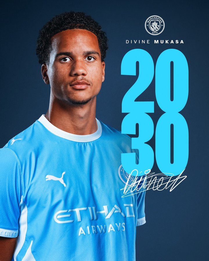 Divine Mukasa sign a new contract extension at the club until 2030- Photo credit: Manhester City media