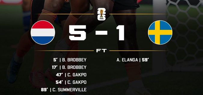 Netherlands beat Sweden 5-1- Photo credit: X media