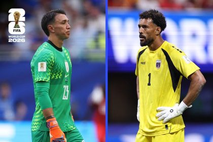 Uruguay’s Fernando Muslera and Cabo Verde’s Vozhina became the first pair of players over the age of 40 to meet in a FIFAWorldCup match- Photo credit: FIFA media