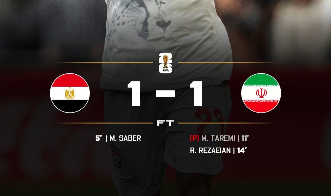 Egypt reach the World Cup knockout stage for the first time after a 1-1 draw against Iran in Seattle- Photo credit: X media