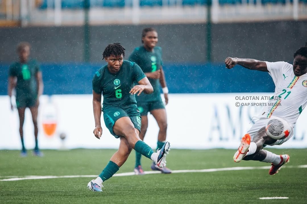 Joy Omewa grabs her brace! The Super Falcons double their lead as Omewa scores her second goal of the match, putting Nigeria firmly in control against Senegal - Photo Credit : Softfootball Media