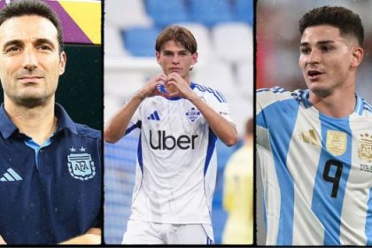 Lionel Scaloni, Nico Paz & Julián Álvarez - Photo Credit : Softfootball Media