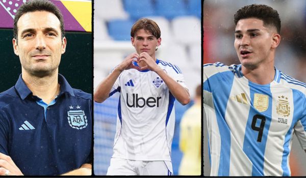 Lionel Scaloni, Nico Paz & Julián Álvarez - Photo Credit : Softfootball Media
