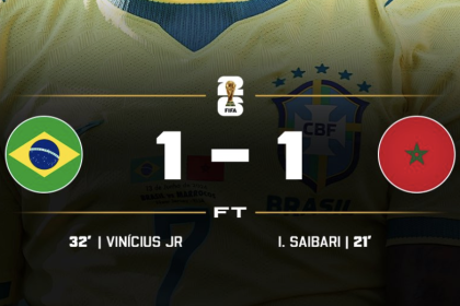 Morocco Hold Brazil to 1–1 Draw in Group C Opener as Saibari and Vinícius Júnior Trade First‑Half Goals - Photo Credit : Softfootball Media