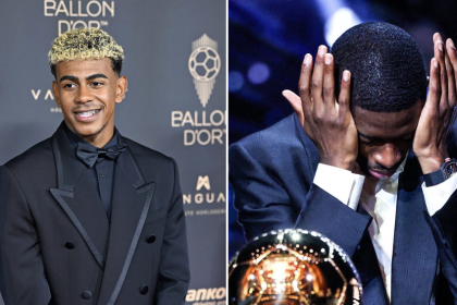 Lamine Yamal and Ousmane Dembele during the 2025 Ballon d'or ceremoney - Photo Credit : Fabrizio Romano, X