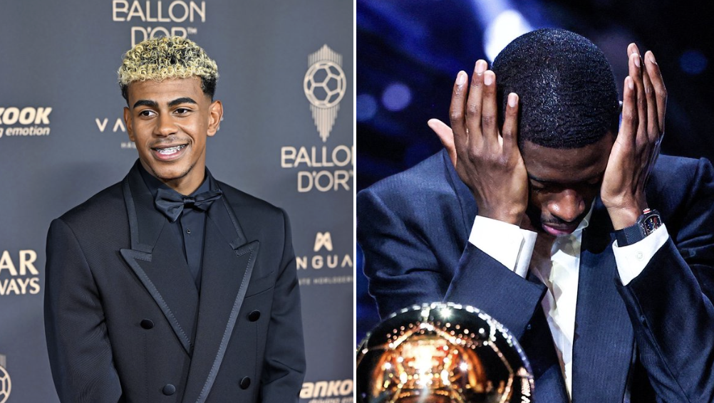 Lamine Yamal and Ousmane Dembele during the 2025 Ballon d'or ceremoney - Photo Credit : Fabrizio Romano, X