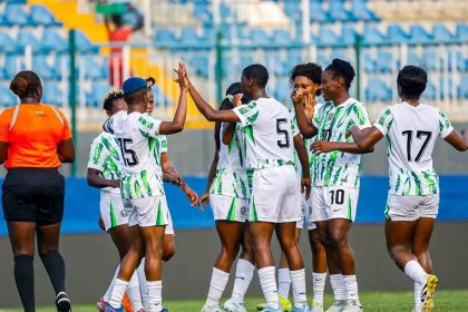 Super Falcons celebrates as Asisat Oshoala Fires Super Falcons to 2–1 Win Over Senegal in Friendly Opener - Photo Credit - Softfootball Media - Photo Credit : Softfootball Media