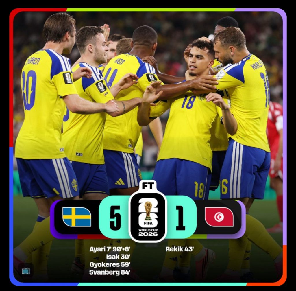 Sweden beat Tunisia 5-1 (Photo credit: FIFA media)