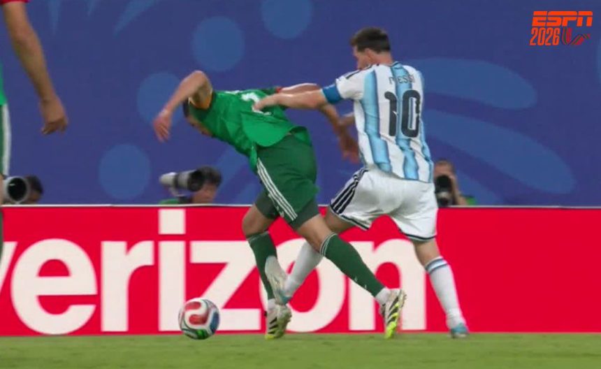 Messi challenge on Algeria defender Aissa Mandi (Photo credit: ESPN)