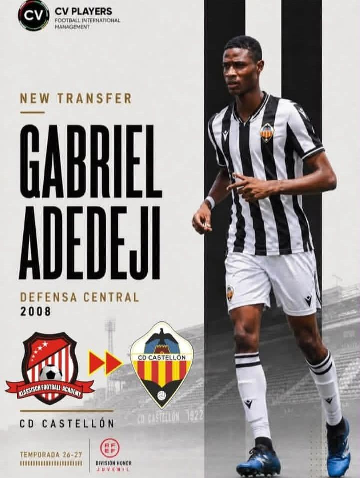 Young Nigerian Defender Gabriel Adedeji Completes Move to CD Castellón U19 from Klassisch Football Academy - Photo Credit : Bolaji Bale, Linkedin