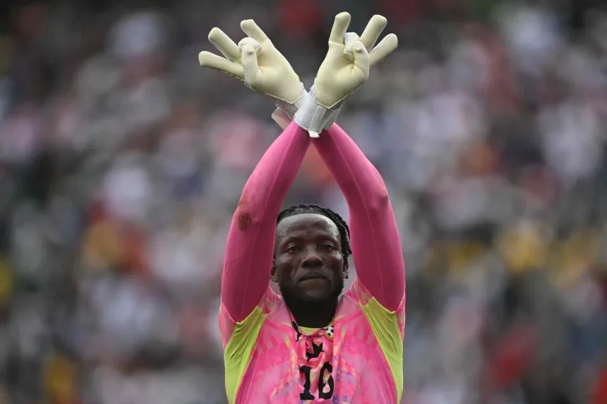 Ghana's goalkeeper Benjamin Asare celebrating the 0-0 draw with England at the Boston Stadium in Foxborough on June 23. PHOTO: AFP
