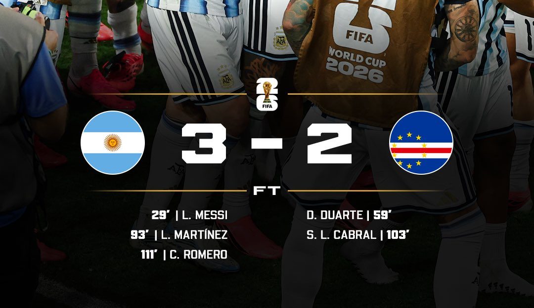 ARGENTINA QUALIFY TO RO16 AFTER EPIC GAME AGAINST CAPE VERDE HEROES- Photo credit: X media