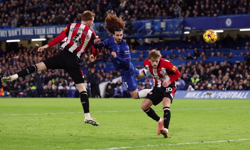 Marc Cucurella heads Chelsea's first goal two minutes before half-time