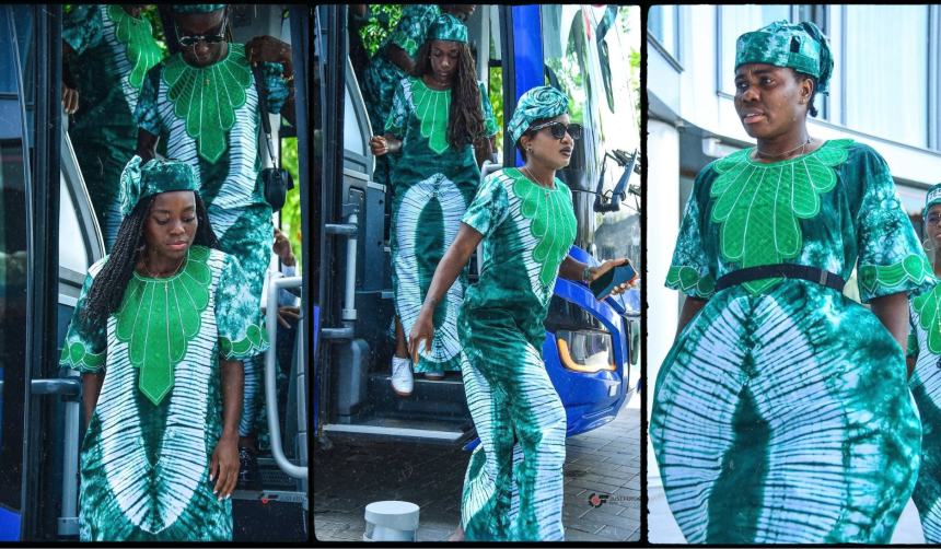 Super Falcons Arrive in Rabat in Elegant Adire Attire Ahead of WAFCON 2026 - Photo Credit : Justina Aniefiok, Instagram